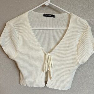 Nasty Gal Ivory Ribbed Tie-Front Blouse